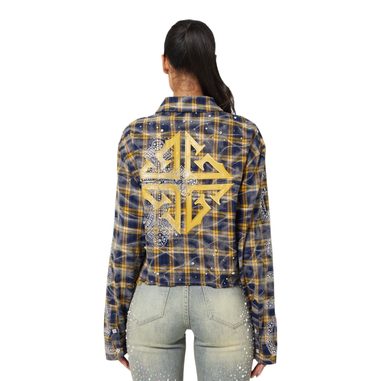 Flannel Guapi Womens Navy Gold Cropped