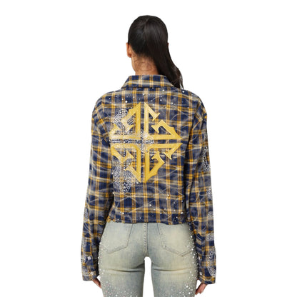 Flannel Guapi Womens Navy Gold Cropped