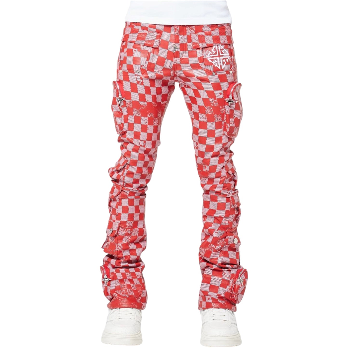 Leather Pant Blood Red Checkerboard
