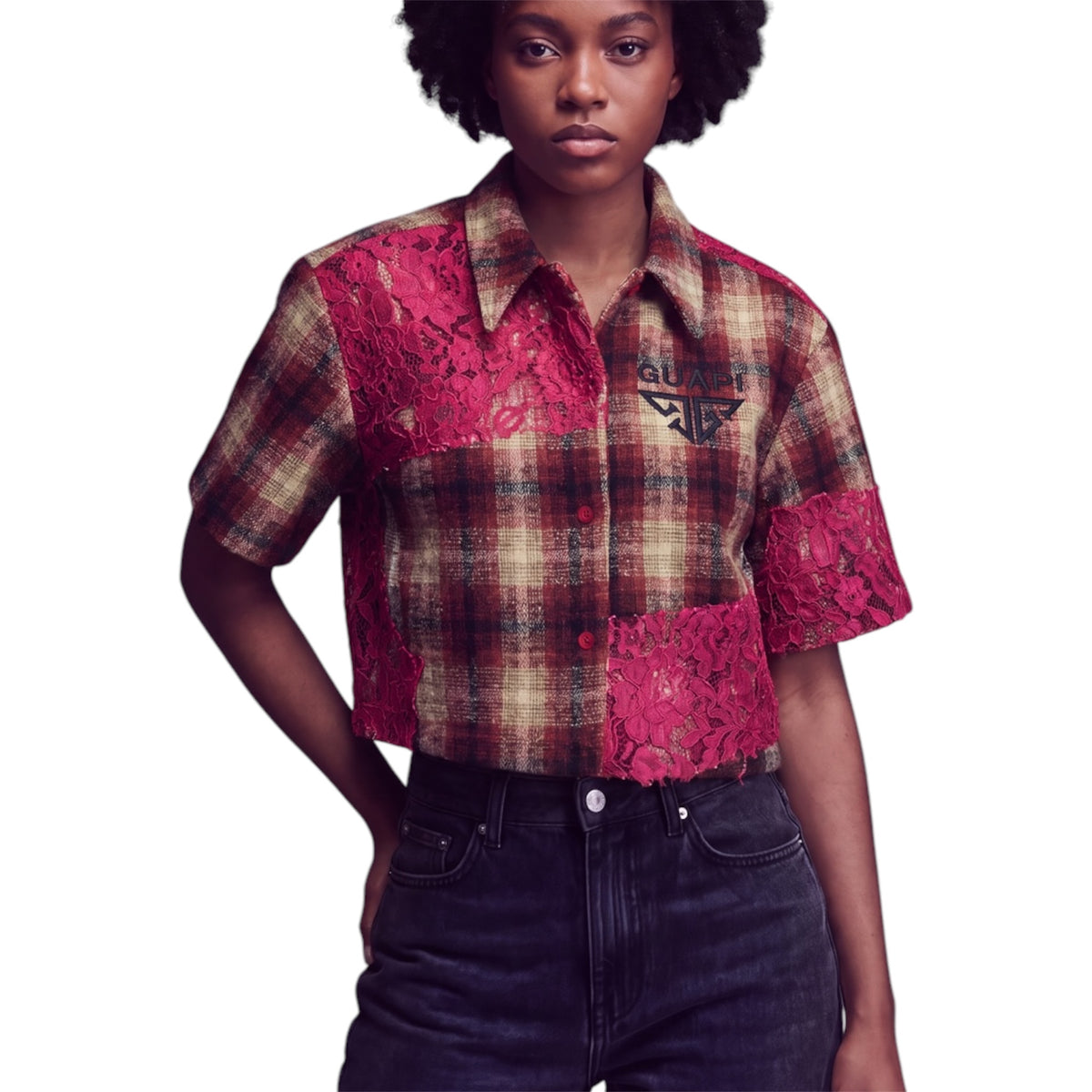 Flannel Cropped Guapi Rose Lace