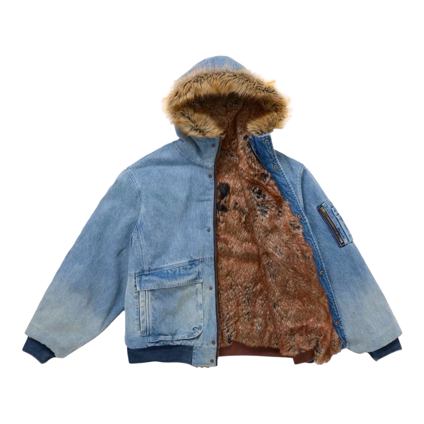 Supreme Reversible Faux Fur Hooded Work Jacket Blue