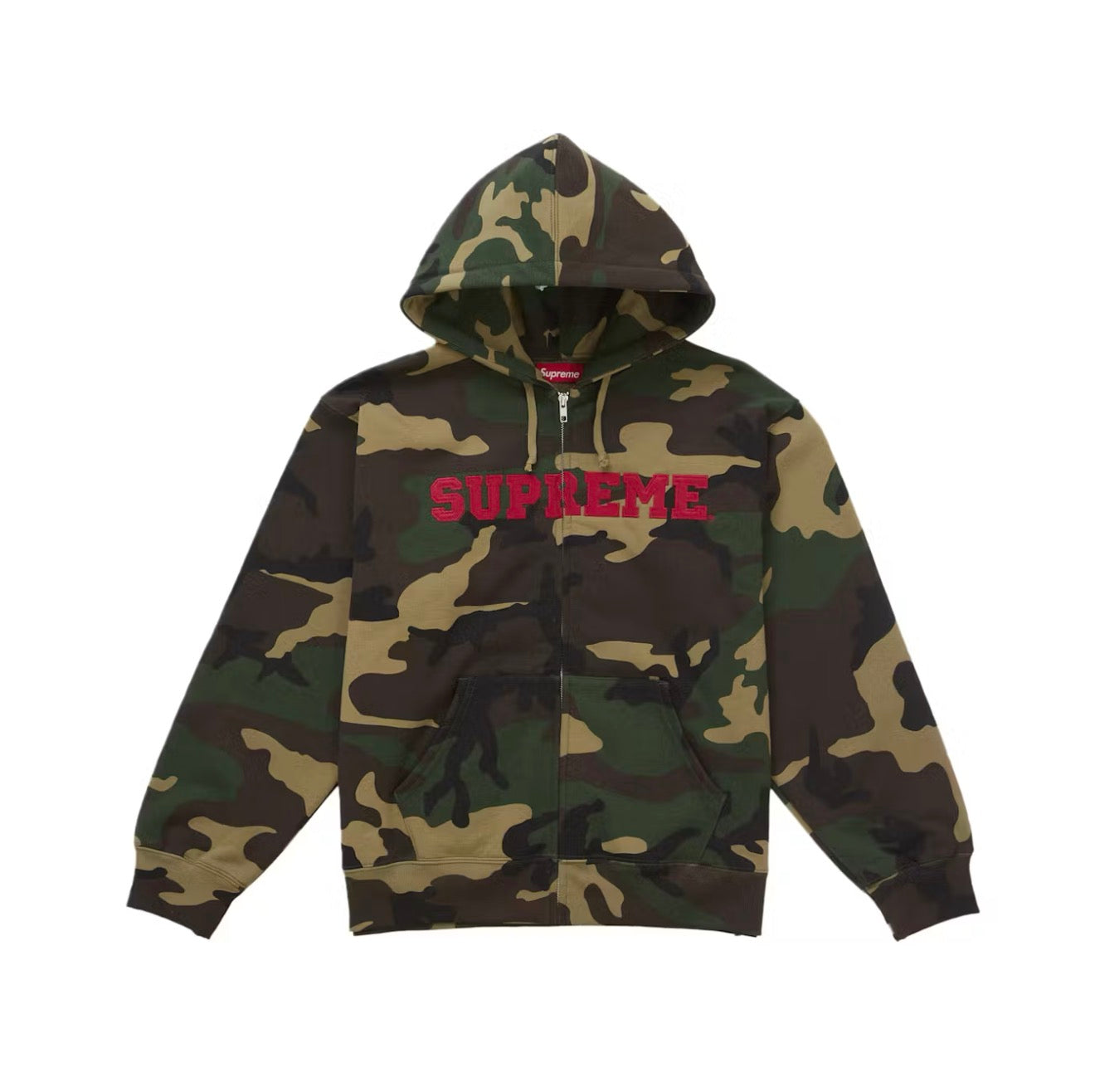 Supreme Collegiate Applique Zip Up Hooded Sweatshirt Woodland Camo