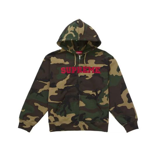 Supreme Collegiate Applique Zip Up Hooded Sweatshirt Woodland Camo