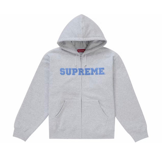 Supreme Collegiate Applique Zip Up Hooded Sweatshirt Ash Grey