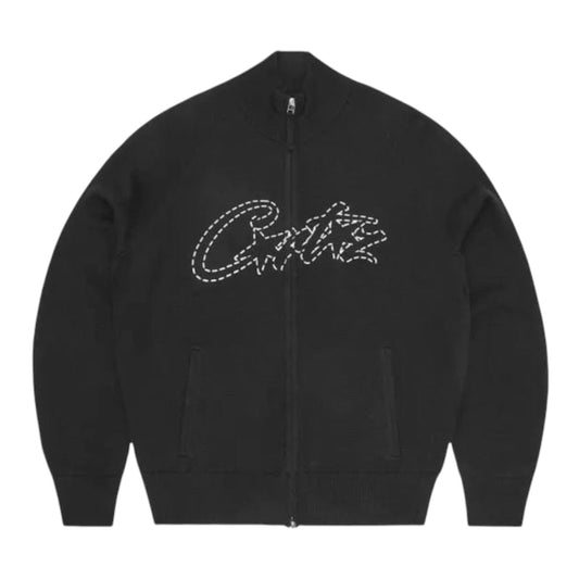 Knit Zip Up Sweater Corteiz Allstarz Black