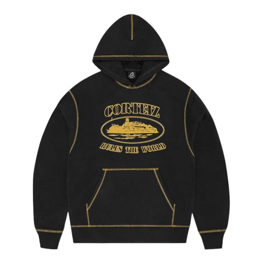 Hoodie Corteiz Alcatraz Rules The World Black/Yellow