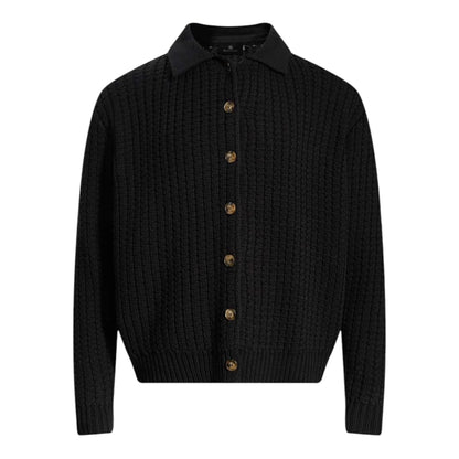 Sweater Retro Cable Knit Button-Up Collared Cardigan