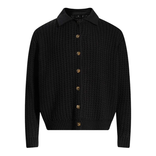 Sweater Retro Cable Knit Button-Up Collared Cardigan