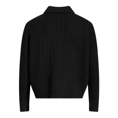Sweater Retro Cable Knit Button-Up Collared Cardigan