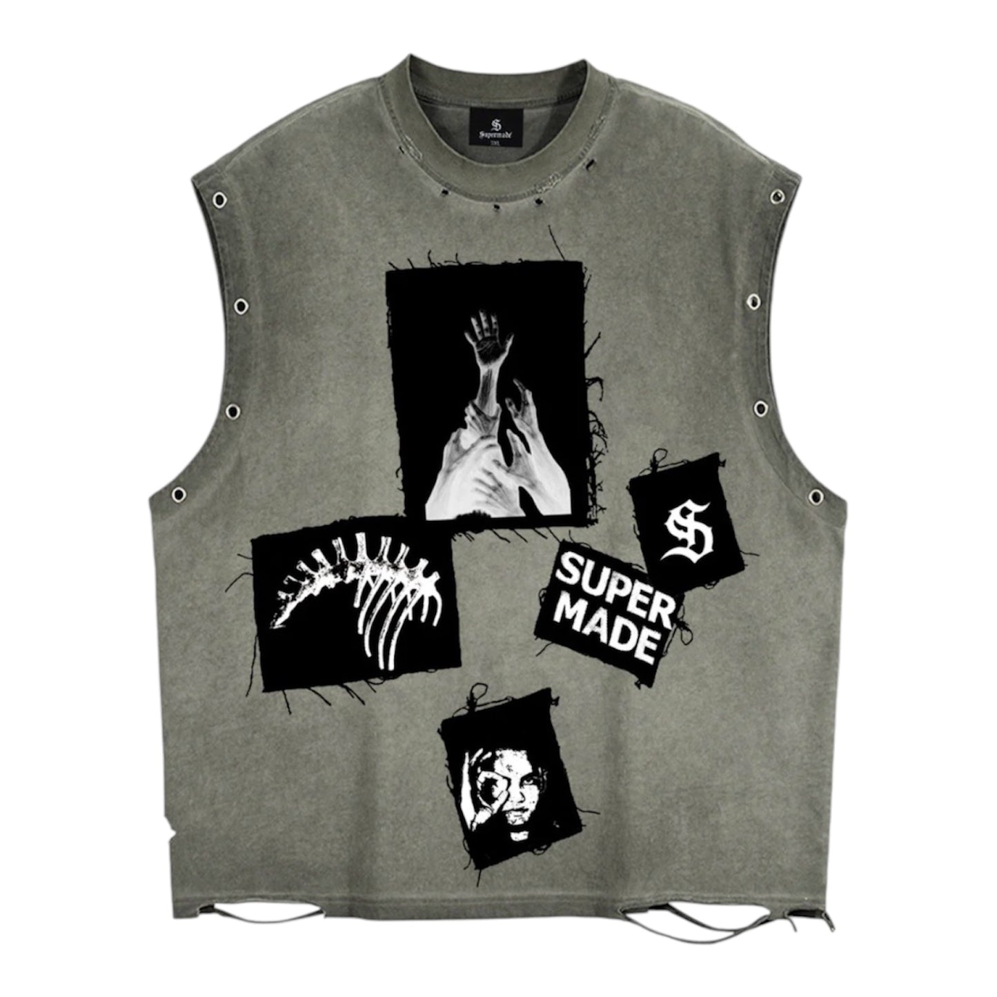 Sleeveless Vest Ripped Graphic Patch