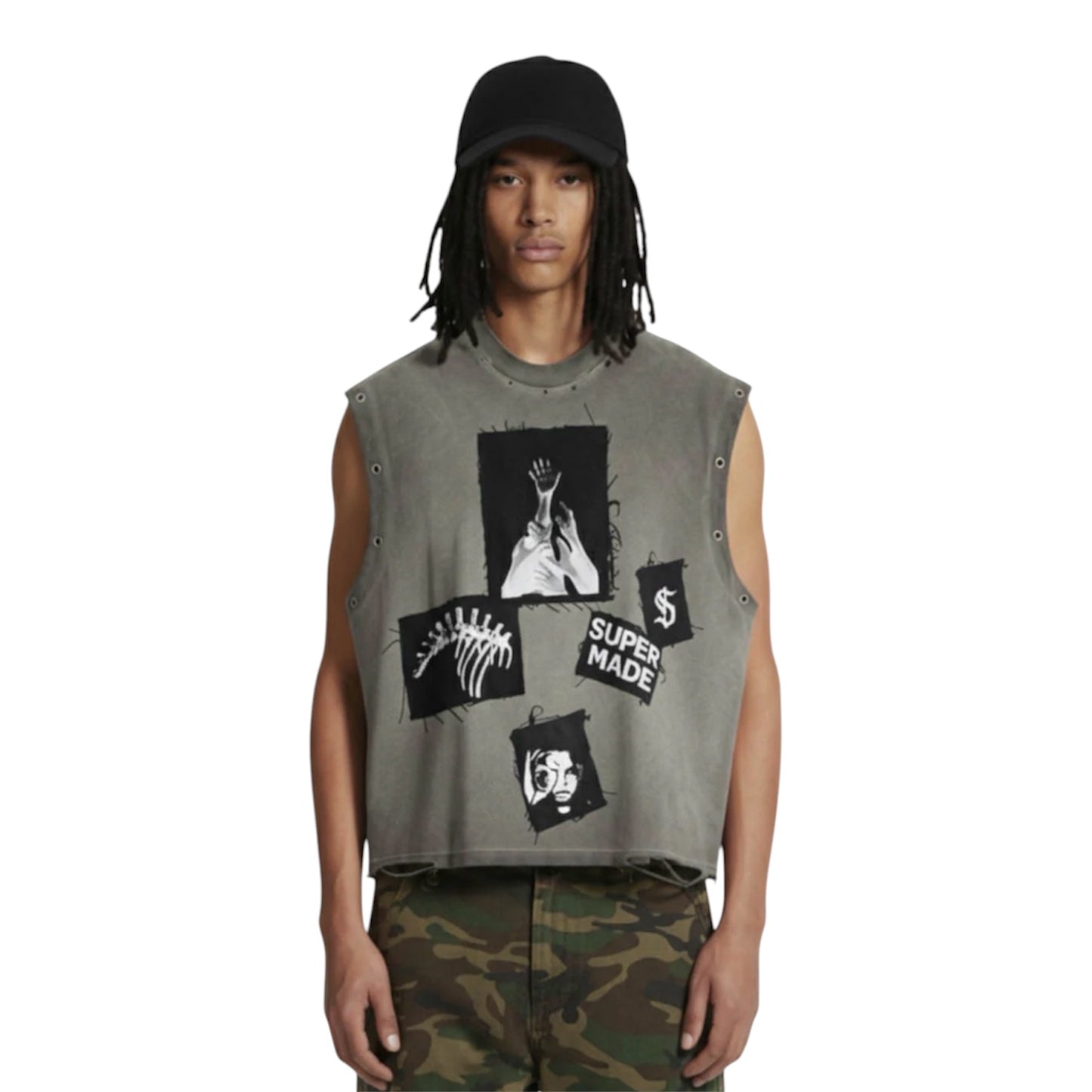 Sleeveless Vest Ripped Graphic Patch