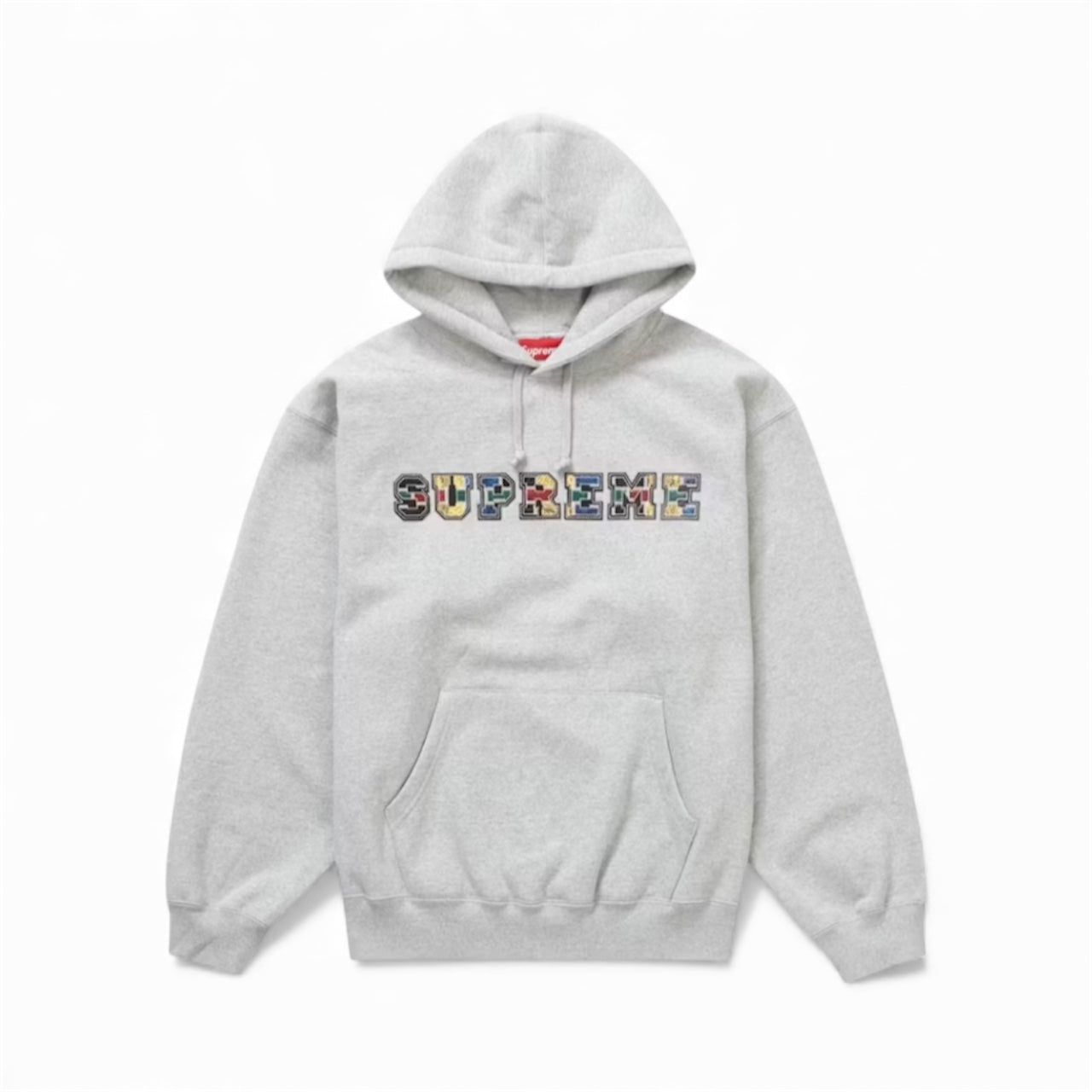 Supreme Collegiate Patchwork Leather Hoodie Sweatshirt Heather Grey