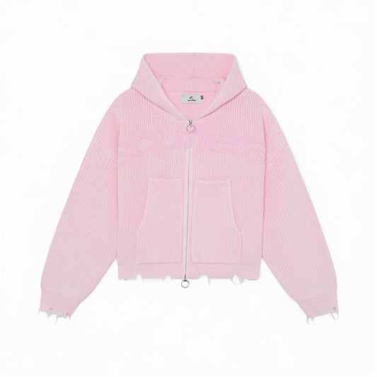 New Light Pink Buzz Knit Zipper Scuffers