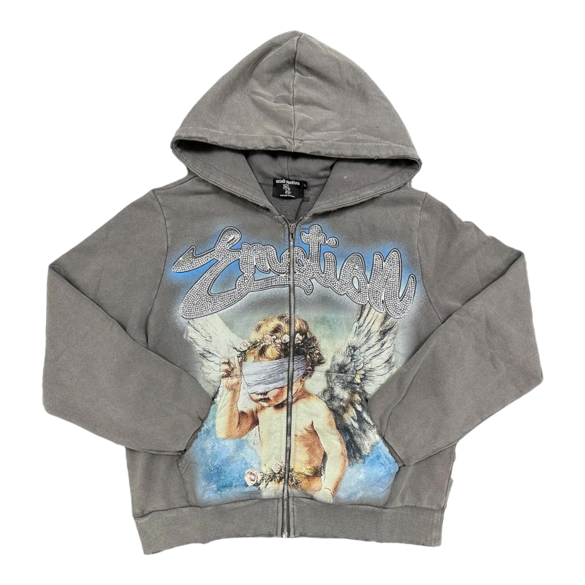Hoodie Mixed Emotion Grey Rhinestone