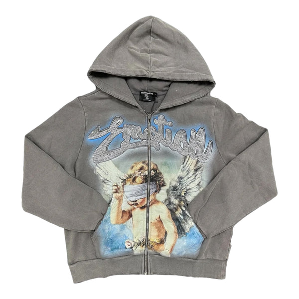 Hoodie Mixed Emotion Grey Rhinestone