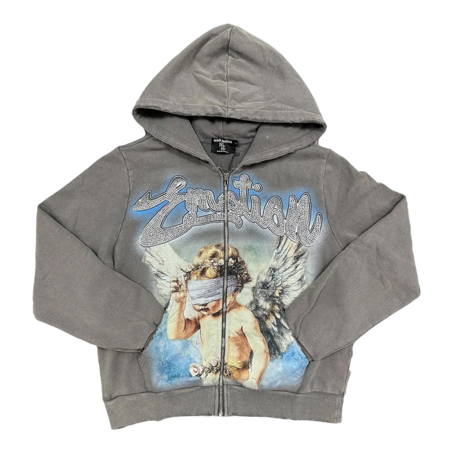 Hoodie Mixed Emotion Grey Rhinestone