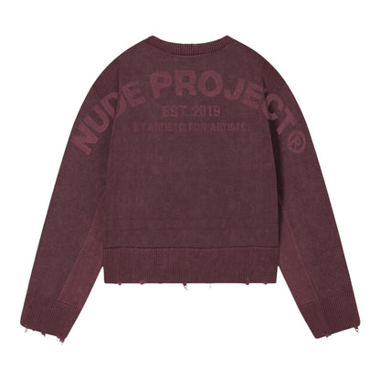 Nude Project Perfect Cropped Knit Sweater Burgundy