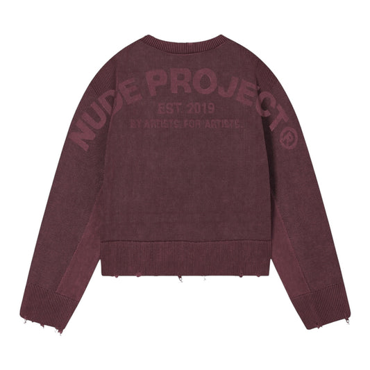 Nude Project Perfect Cropped Knit Sweater Burgundy