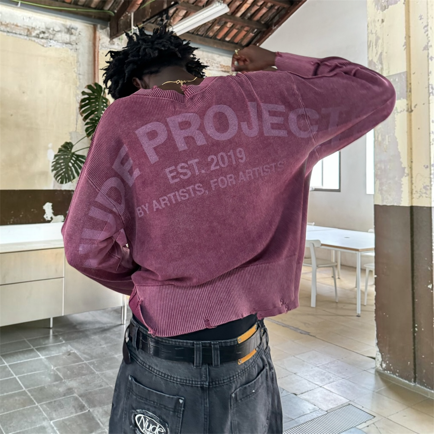 Nude Project Perfect Cropped Knit Sweater Burgundy