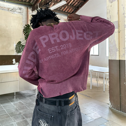 Nude Project Perfect Cropped Knit Sweater Burgundy