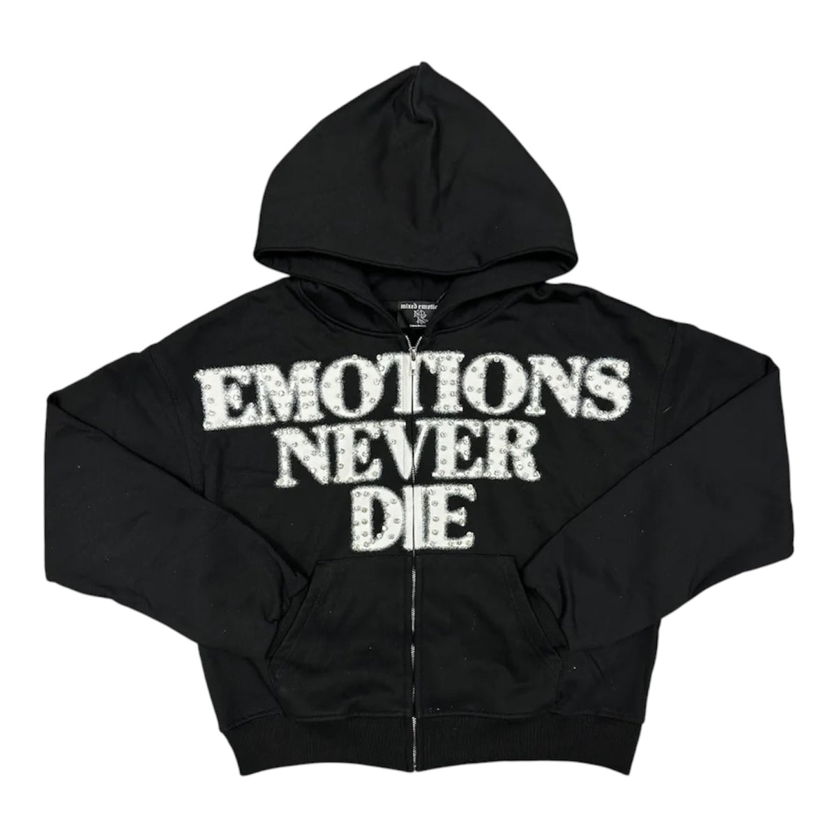 Hoodie Zip Up Mixed Emotion Black End Rhinestone