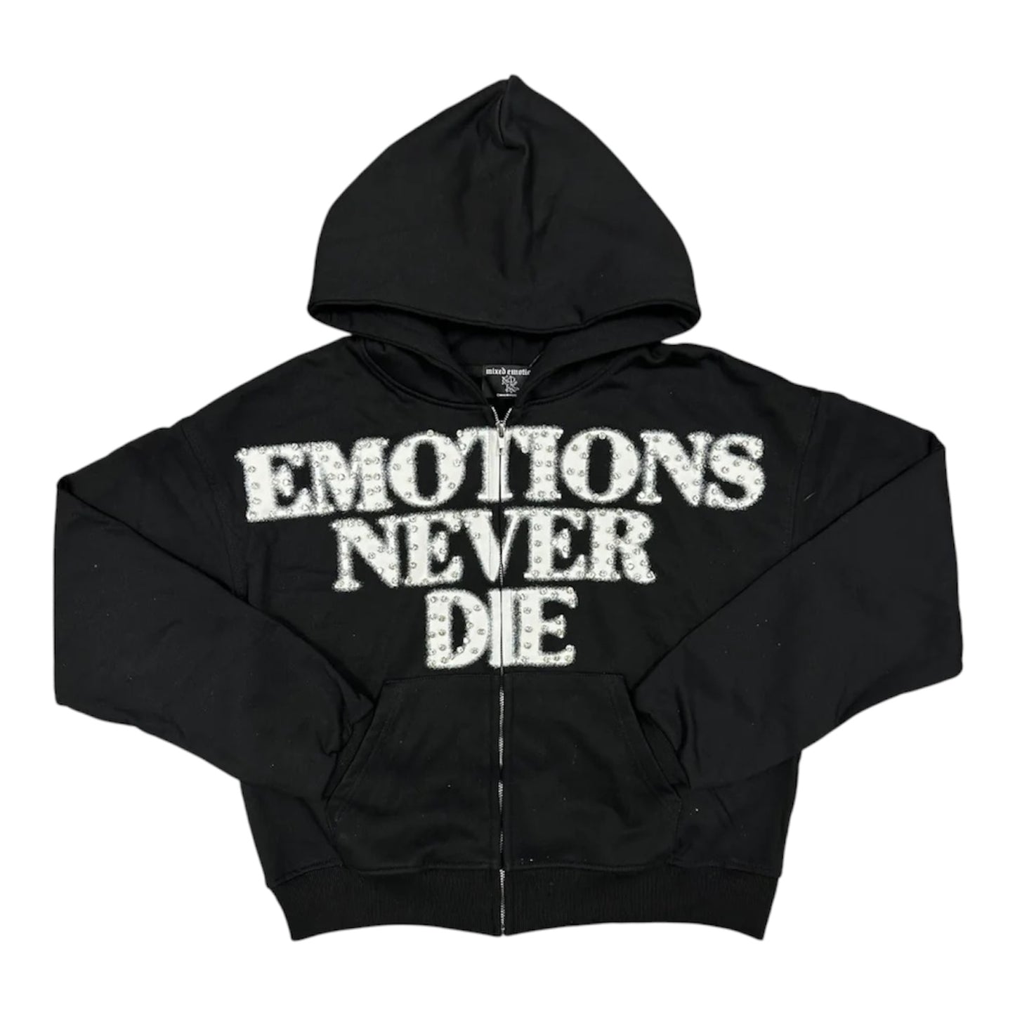 Hoodie Zip Up Mixed Emotion Black End Rhinestone