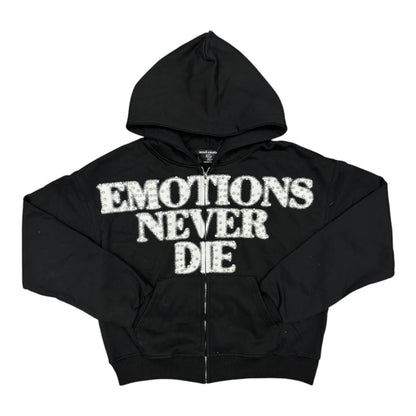 Hoodie Zip Up Mixed Emotion Black End Rhinestone