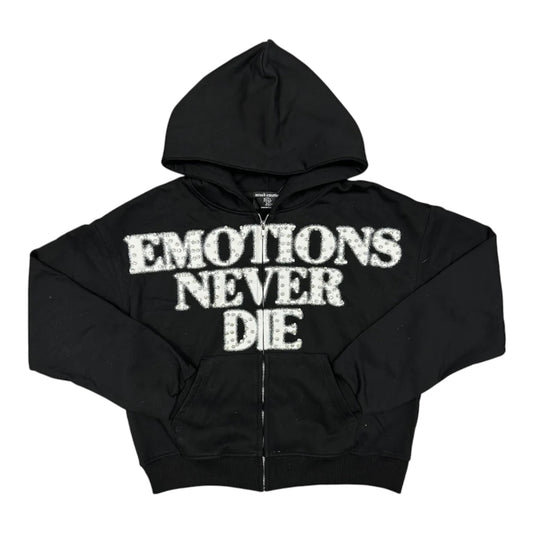Hoodie Zip Up Mixed Emotion Black End Rhinestone