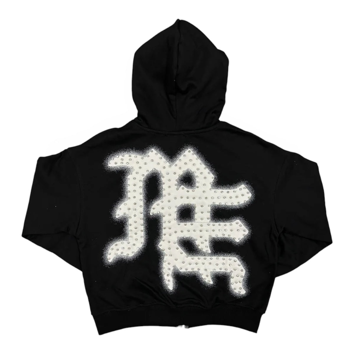 Hoodie Zip Up Mixed Emotion Black End Rhinestone