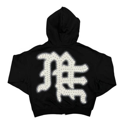 Hoodie Zip Up Mixed Emotion Black End Rhinestone