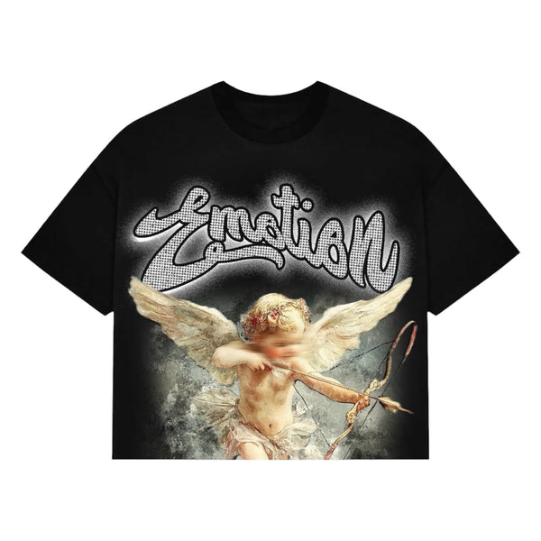 T-Shirt Mixed Emotion Rhinestone Cropped Black