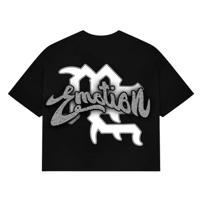 T-Shirt Mixed Emotion Rhinestone Cropped Black