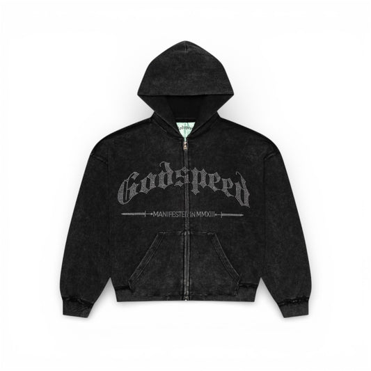 Próximamente - Hoodie Studded Godspeed OG Logo Black Wash